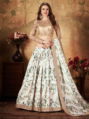 white floral digital printed organza lehenga set choli with dupatta 3