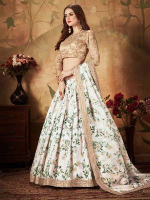 white floral digital printed organza lehenga set choli with dupatta 4