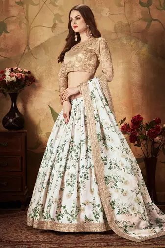 white floral digital printed organza lehenga set choli with dupatta