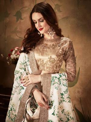 white floral digital printed organza lehenga set choli with dupatta 5