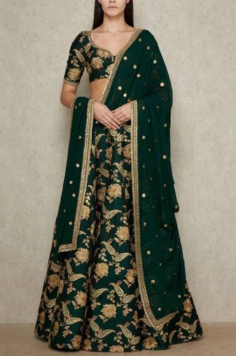 Green Embroidered Silk Wedding Wear Lehenga Choli