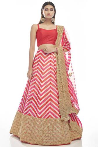 Pink Sequins Embroidered Organza Lehenga Choli With Dupatta