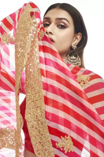 pink sequins embroidered organza lehenga set choli with dupatta with dupatta