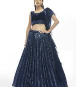 Navy Blue Embroidered Velvet Party Wear Lehenga Choli