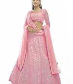 Baby Pink Thread Embroidered Georgette Lehenga Choli