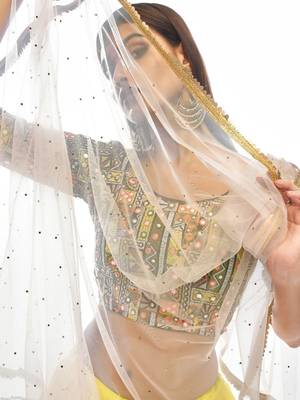 shaded pink and yellow georgette lehenga with embroidered choli 2