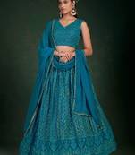 Teal Blue Sequins Embroidery Georgette Lehenga Choli
