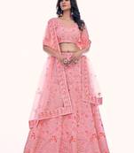 Pink Embroidered Soft Net Lehenga Choli