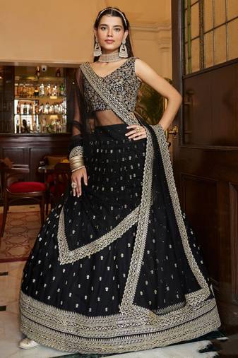 Black Sequence Embroidered Net Lehenga Choli