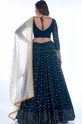 rama thread embroidered georgette lehenga set choli with dupatta