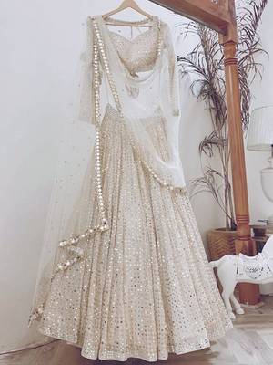 white sequin embroidered georgette lehenga set choli with dupatta 1