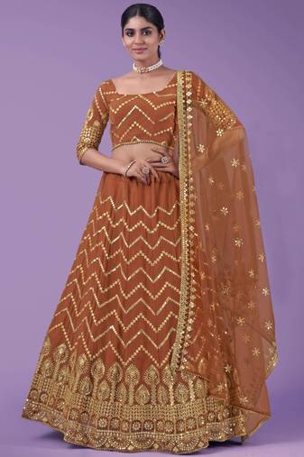 Orange Zari Work Georgette Party Wear Lehenga Choli