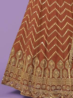 orange zari work georgette party lehenga set choli with dupatta 2