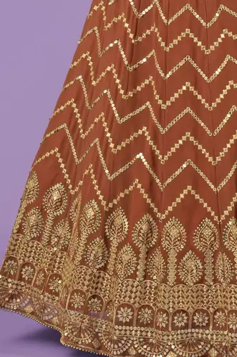 orange zari work georgette party lehenga set choli with dupatta