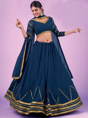 navy blue gota work georgette party lehenga set choli with dupatta 1