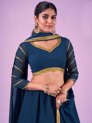 navy blue gota work georgette party lehenga set choli with dupatta 2