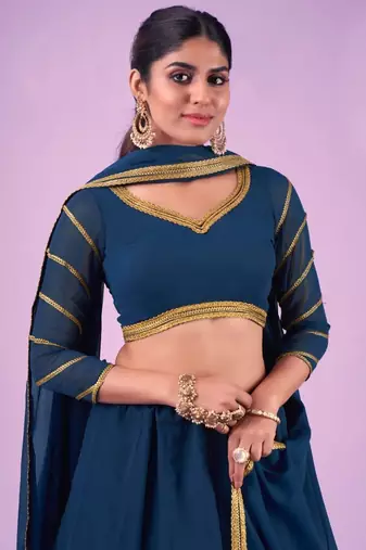 navy blue gota work georgette party lehenga set choli with dupatta