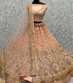 Peach Sequined Embroiderey Net Reception Wear Lehenga Choli