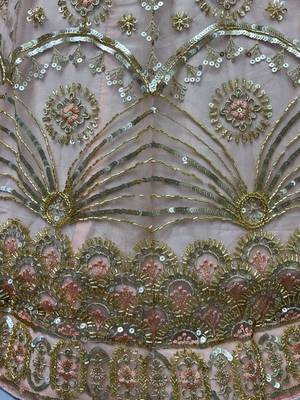 peach sequined embroiderey net lehenga set choli with dupatta 2