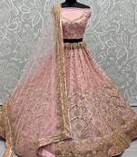 pink cut dana work net lehenga set choli with dupatta