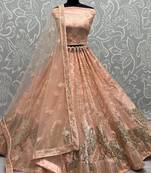 Peach Sequined Embroidery Wedding Wear Lehenga Choli
