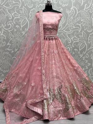 pink sequined embroidery marriage party lehenga set choli with dupatta 1