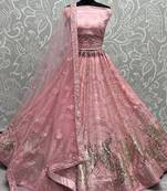 pink sequined embroidery marriage party lehenga set choli with dupatta