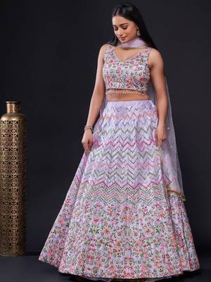 purple embroidered silk event lehenga set choli with dupatta 1