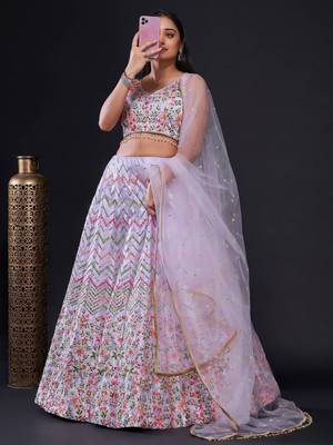 purple embroidered silk event lehenga set choli with dupatta 3