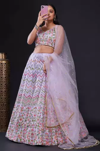 purple embroidered silk event lehenga set choli with dupatta