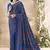 Blue floral print crepe silk fancy saree with unstitched blouse for women's wear