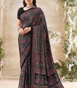 Black  floral print crepe silk fancy saree with unstitched blouse for women's wear