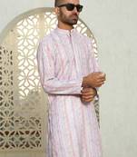 Floral printed embroidered chikankari cotton mauve kurta