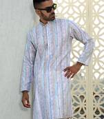 Floral printed embroidered chikankari cotton green kurta