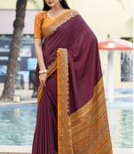 Wine digital printed crepe silk paisley traditional saree with unstitched blouse