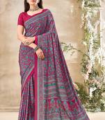 Pink floral print crepe silk fancy saree with unstitched blouse for women's wear