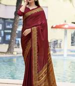 Maroon digital printed crepe silk paisley traditional saree with unstitched blouse