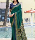 Green digital printed crepe silk paisley traditional saree with unstitched blouse