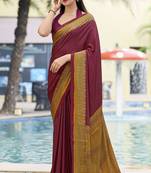 Wine digital printed crepe silk paisley traditional saree with unstitched blouse
