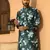 Floral printed green mandarin collor silk blend kurta