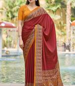 Maroon digital printed crepe silk paisley traditional saree with unstitched blouse