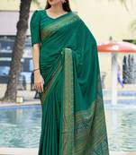 Teal green digital printed crepe silk paisley traditional saree with unstitched blouse
