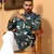 Floral printed blue mandarin collor silk blend kurta
