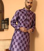 Batik printed silk blend mandarine collor purple kurta