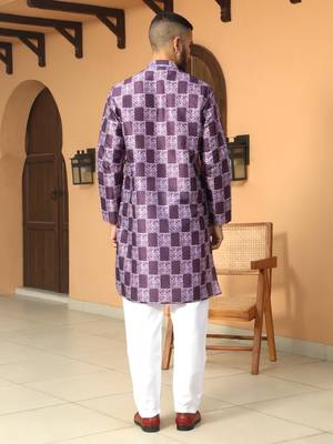 Batik printed silk blend mandarine collor purple kurta 3