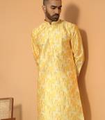 Silk blend tie-dye printed madarine collor yellow kurta