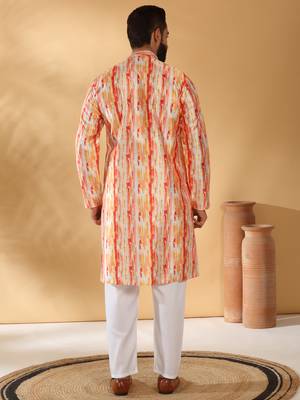 Silk blend tie-dye printed madarine collor yellow kurta 3