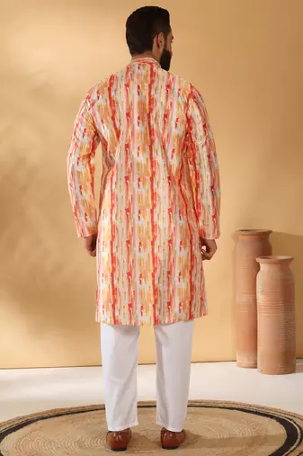 Silk blend tie-dye printed madarine collor yellow kurta