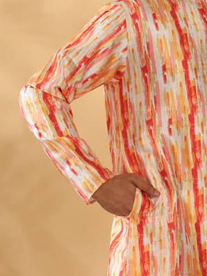 Silk blend tie-dye printed madarine collor yellow kurta 4