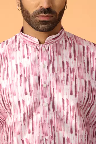 Silk blend tie-dye printed madarine collor pink kurta